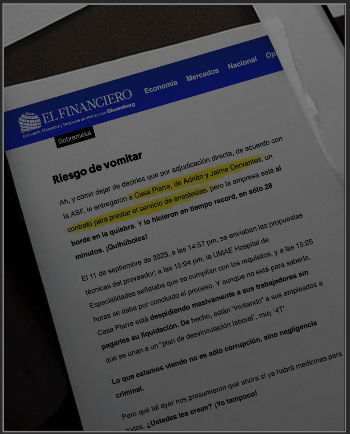 Reporte de El Financiero sobre Casa Plarre